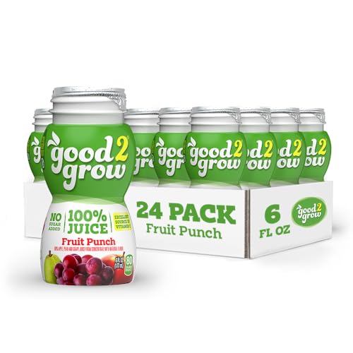 good2grow 100% Fruit Punch Flavored Juice for Kids - Juice Bottles Bulk 24 Pack, Reusable Bottle, No Sugar Added, Good Source of Vitamin C - 6 fl oz, Pack of 24 (Spill Proof Tops Not Included)