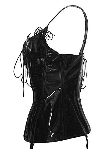 BSLINGERIE Womens Black Faux Leather Wetlook Bustier Corset (S, Black (Shiny))