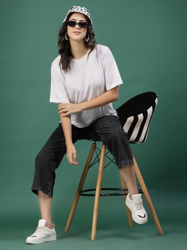 Image of Rigo Back Printed Half Sleeves Round Neck Oversized T-Shirt for Women | Drop Shoulder T-Shirt for Women | Loose Baggy Fit T-Shirt for Women /Girls