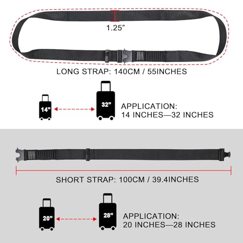 Image of Luggage Straps, Stretchable Luggage Connector Straps for Suitcases, Metal Buckle Add A Bag Adjustable Attachment Accessories Belts (Black-All Metal Buckle, 1.25 inch W)