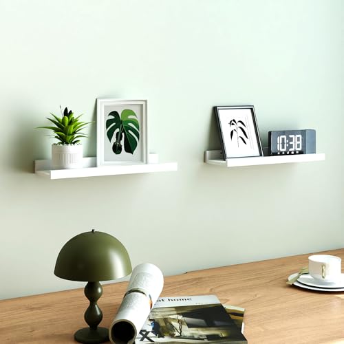 Image of White Floating Shelves for Wall Decor, 14 in Shelf with Lip Set of 2