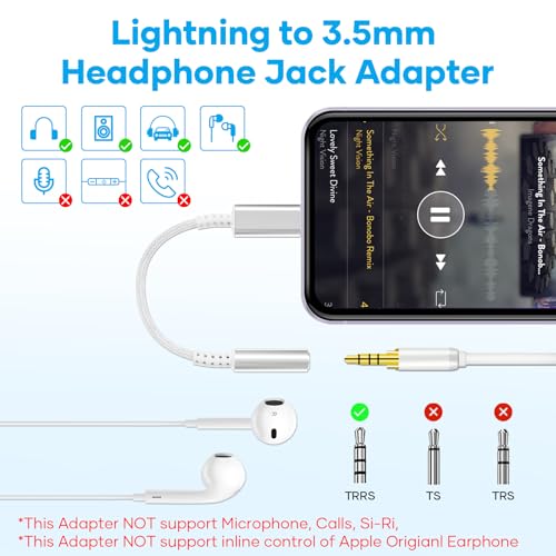 Esiposs Lightning auf 3,5 mm Kopfhöreranschluss [MFi Zertifizierung] Lightning auf klinke HiFi Kopfhörer Adapter Audio Adapter Dongle Kompatibel mit i Phone 14/13/12/11/X/8/7/Pad/i-OS, Silber Weiß