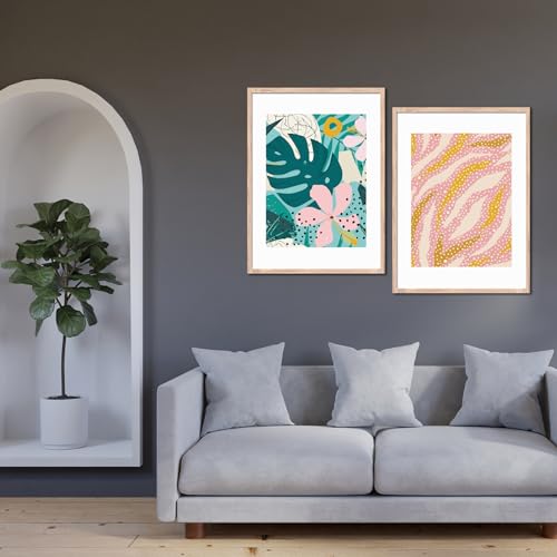 Image of NoWorries Pestal color minimal art Wall decor framed Paintings for Wall decoration /Wooden Wall decor for living room, Bedroom Area - Minimalist frames for Home /Cafe - Wall paintings for living room (Theme - floral art) (Synthetic Wood frame) (Leminated 300 GSM Print) (framed, Multicolur) Set of 2