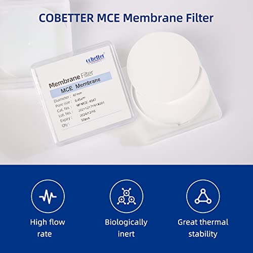 Image of MCE Membrane Filters, 47mm, 0.22 m, Hydrophilic, 100PCS | Mixed Cellulose Esters Disc Filters, Non-sterile, pH 4-8, For aqueous /organic filtration, particle analysis & water testing