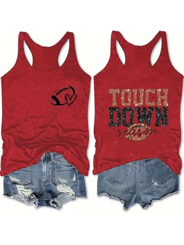 Game Day Shirt Women Funny Football Graphic Tank Vintage Sport Season Sleeveless Tee Tops (Red2 XL)