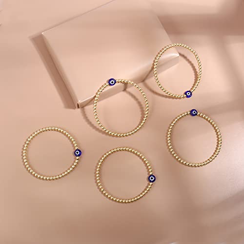 Evil Eye Luck Gold Beaded Protection Mal De Ojo Blue Eye Bracelets For Women Gifts For Bestfriends, Mother, Family Members, Siblings, Sister（5Pcs) #TOP6