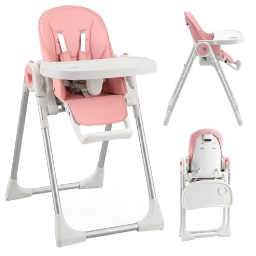 AIYAPLAY Trona de alimentación evolutiva para niños de 6 a 36 meses/15 kg, trona plegable reclinable, altura y reposapiés ajustable, bandeja doble lavable y ajustable, ruedas, cinturón de 5 puntos