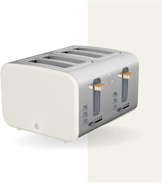 Swan ST14620WHTN, 4 Slice Nordic Toaster, Soft Touch Housing and Matt Finish, 1500W, Cotton White