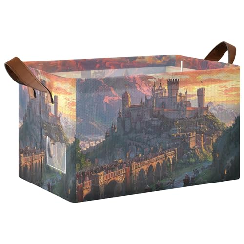 Sevdomey Cestino portaoggetti medievale fantasy stradale grande cubo organizer pieghevole con maniglia per mensole armadio lavanderia decorazione casa ufficio 1 confezione