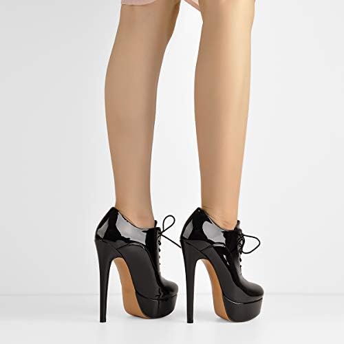Yolkomo Shiny Round Toe Platform Heel Ankle Boots with Lace Up Super High Heel Stiletto Thin High Heel Comfortable Pull on Patent Leather Boots Shoes Black PU Size9 | Image 3