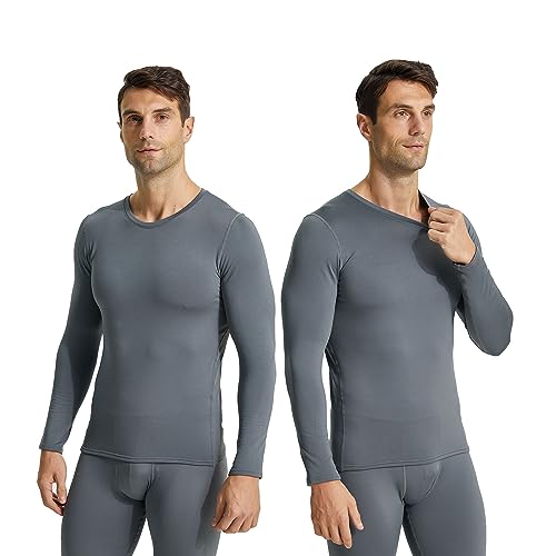 2 Pack Thermal Shirts for Men, Long Johns Shirts with Fleece Lined Long Sleeve,Thermal Tops for Men Winter2