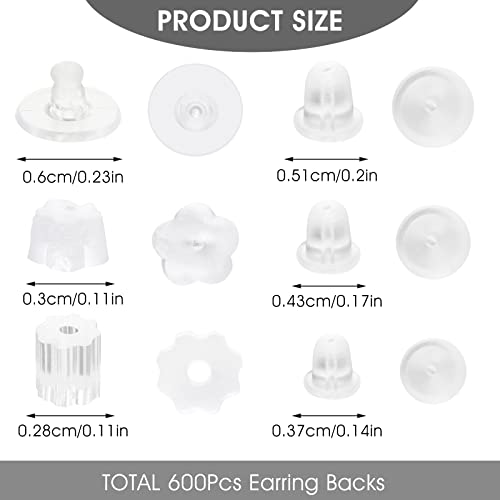 Giantree 600Pcs Silicone Earring Backs For Studs, Clear Soft Earring Backings Safe Rubber Earring Backs Replacement Kit For Fish Hook Earring Studs Hoops(Transparent A) #TOP6