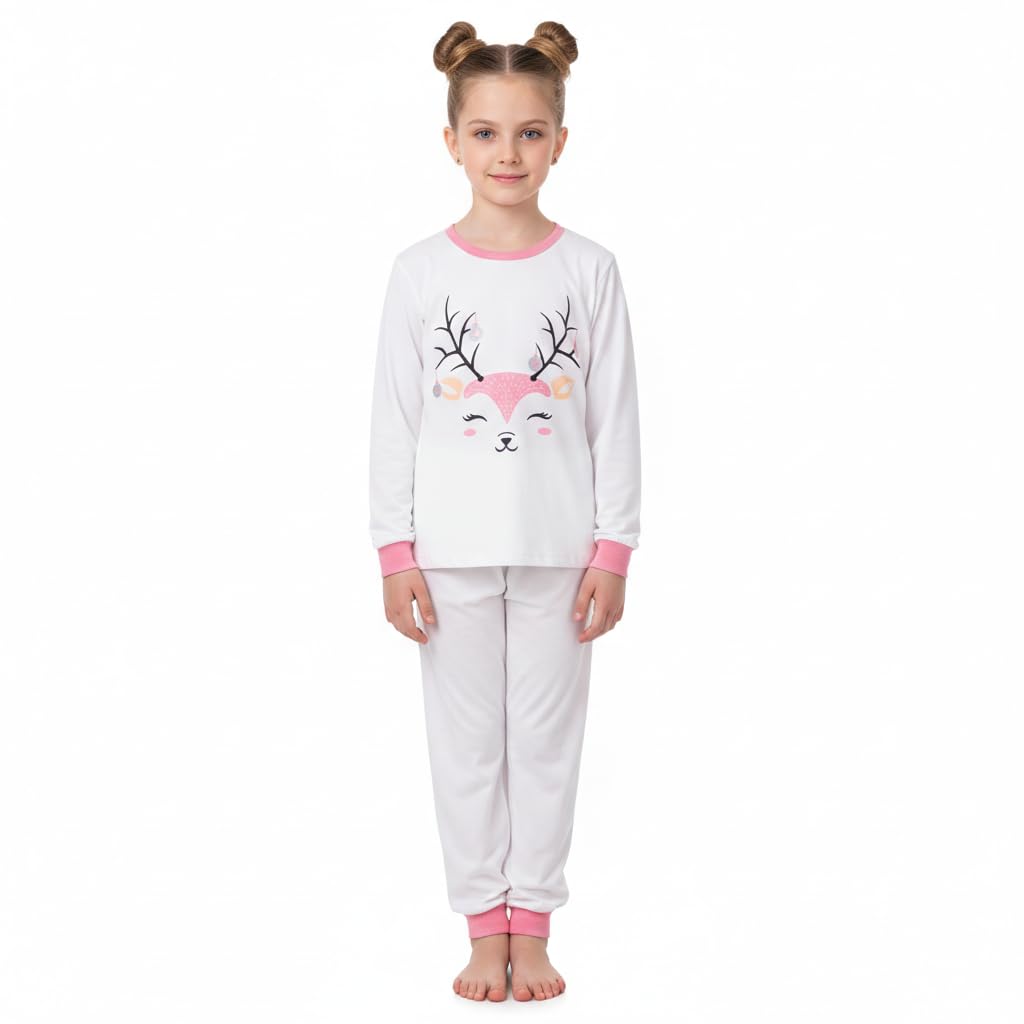 A2z 4 Kids Girls White Christmas Pyjamas 100% Cotton Festive - Pjs 198 _7-8