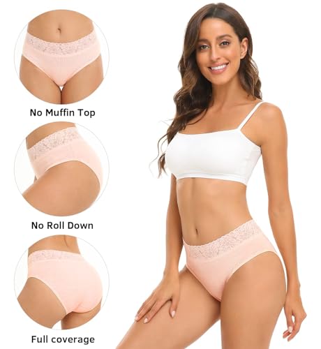Image of NICSY Womens Underwear Cotton Bikini Panties Lace Soft Hipster Panty Ladies Stretch Full Girls Briefs (Multicolor)