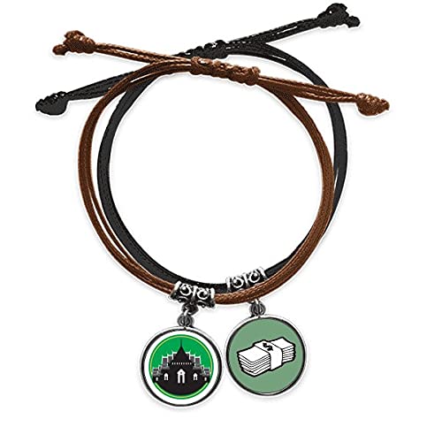 Pulsera dinero Tailandia amuleto templo escudo cuerda cuero para mano