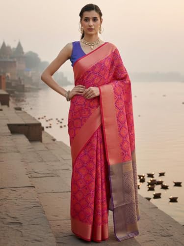 Image of AKHILAM Women's Kanjivaram Woven Soft Silk Saree With Blouse Piece