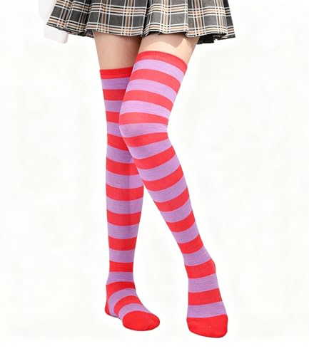 Image of Womens Thigh High Socks Athletic Stripe Cute Colorful Over the Knee High Sock Colorful Long Tube Sock