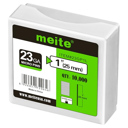meite 23 Gauge Pin Nails, 1-Inch Micro Headless Piner Nails - Galvanized 23GA Pins Nails for Nail Gun, Ideal for Fine Woodworking and Trim Work (10,000 Counts)