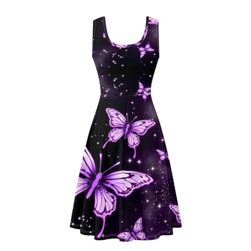 Image of TOADDITDO Women's Sleeveless O Neck Beach A-Line Party Coctail Tank Dresses Flared Sundress
