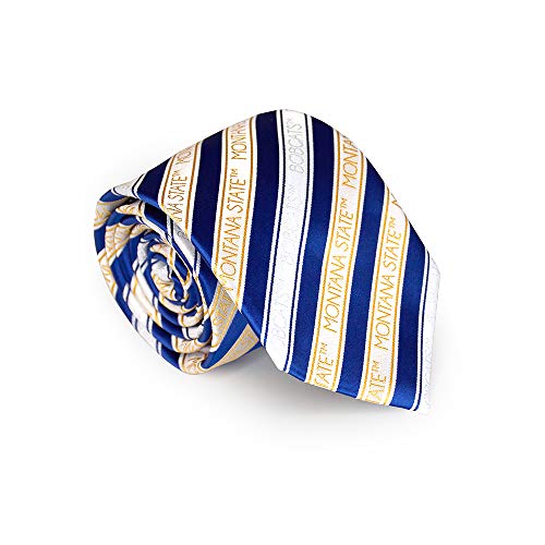 Fan Frenzy Gifts MTST Men's Striped Tie Officially Licensed Montana State University Bobcats Tie | NCAA Sports Ties for Men | Machine-Washable Neckties Made of Microfiber