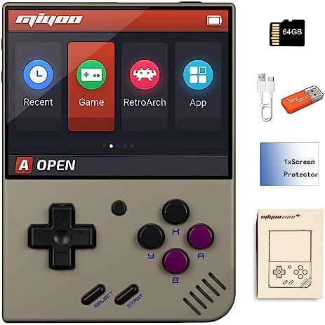 Miyoo Mini Plus Handheld Game Console 3.5 inch Classic System Retro Video Games Consoles Portable Rechargeable Hand Held 64G Gray