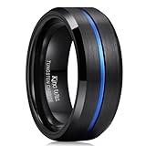 King Will Thin Blue Groove Black Brushed Tungsten Carbide Wedding Band Ring Comfort Fit 10.5