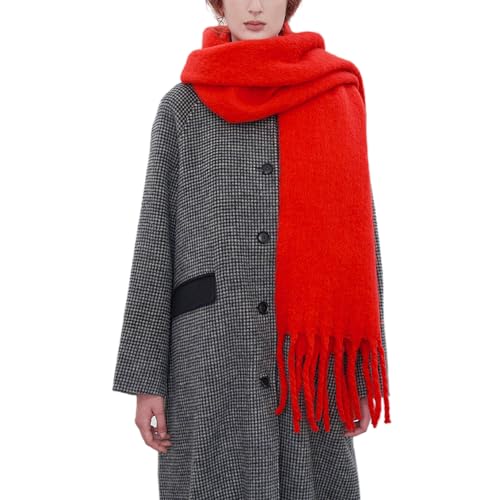 OUNIYA Schal, übergroß, flauschig, kuschelig, dick, aus Wolle, deckenähnlich, warm, für den Winter, Rot/Ausflug, einfarbig (Getaway Solids), Large