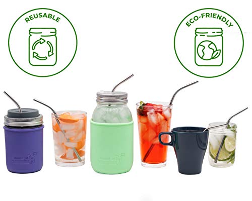 Combo Pack Thin Bent Stainless Steel Straws For Mason Jars (6 Pack + Cleaning Brush + Cloth Bag) #TOP4