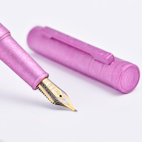 Image of Hongdian 1851 Forest Fountain Pen Pink Ice Flowers, Bent Nib Classic Design with Converter and Metal Pen Case