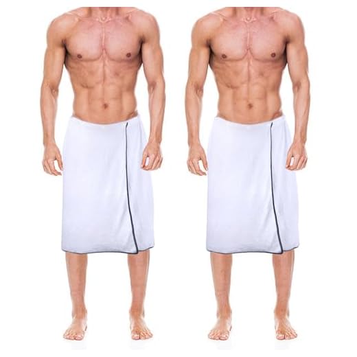 kilofly 2pc Men's Adjustable Shower Wrap Bath Towel with Snap Closure 27 x 55 inch