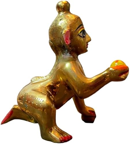 Miniatura 3 de Laddu Gopal kanha MakhanChor Thakur Ji (Young Krishna) Vendido por Suvij Atractiva Escultura AshtaDhatu Latón Puro Tamaño Estándar (Tamaño 4)