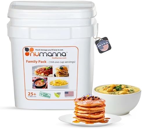 Numanna Family Pack Emergency Food Storage Bucket – 144 Servings, 20 lbs | 1-Month Survival Meal Kit for Long-Term Preparedness | Non-GMO Freeze-Dried Meals in Resealable Pouches | Healthy, Nutritious Everyday Food Supply | 25+ Year Shelf Life | Made in USA