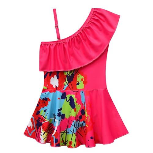 Traje de baño Chica De Una Pieza Vestido De Hombro Desnudo Piscina Playa Verano Ropa De Baño Chica Moda, rosa fuerte, 3-4 Años