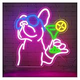 LEMST Luces de neón Letrero De Neón Con Diseño De Bulldog Francés Bebiendo Cóctel, Luz Regulable Por USB Para Pub Club Cueva De Hombre Bar Fiesta Decoración 36cmx33.5cm