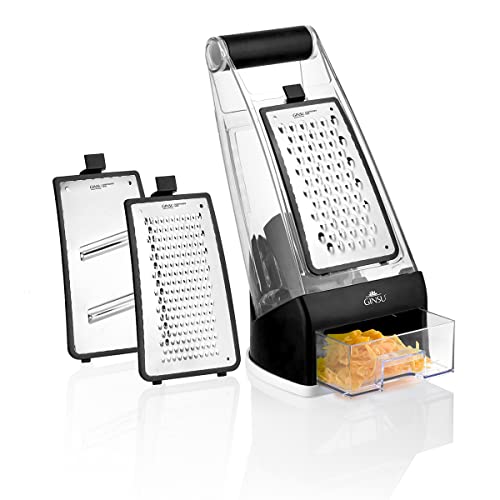 Ginsu Garnisher, Dual-Sized Cheese Grater, Stainless Steel Blades For Coarse Grating, Fine Grating & Sliding, Food Collection Tray, Soft-Grip Handle, Wide Base, Bpa-Free, Dishwasher Safe #TOP27