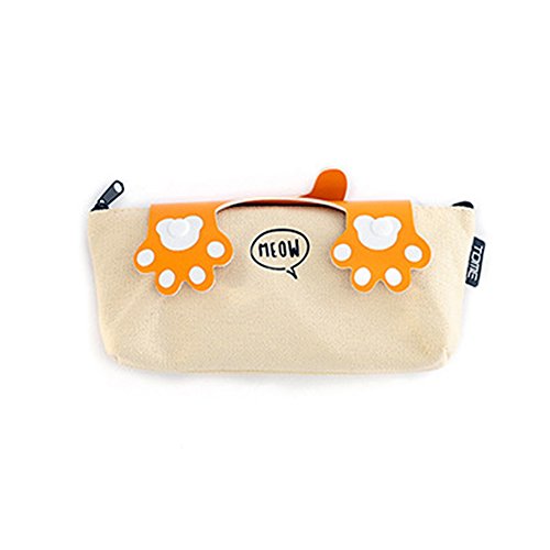 Preisvergleich Produktbild MSYOU Stifttasche, Segeltuch, Reißverschluss, Katze, Stiftehalter, multifunktional, kleine Aufbewahrungstasche für Schreibwaren, Münzen, Gadgets, Schule, Büro (orange)