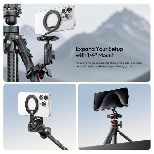 Image of ULANZI MA02 Dual Magnetic Ring Phone Grip Stand, Aluminum for MagSafe Gym Kickstand Compatible with iPhone 17-12 Series, Foldable Phone Tripod Mount with 1 /4 inch Screw for Live Streaming Vlog, Silver