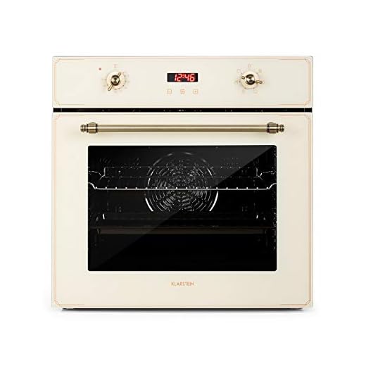 Klarstein Elizabeth - Horno eléctrico encastrable, Potencia 2.200 W, Circulación de aire, Función grill, Temporizador, Voluen 70 L, 5 ranuras, 50-250 °C, Iluminación interior, Pantalla digital, Crema