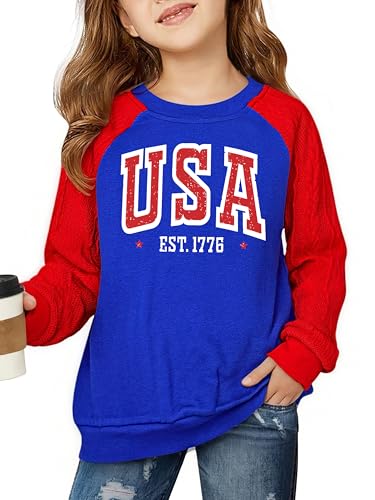 Image of CAZYCHILD Girls 4th of July Shirt Boys USA Tshirt Kids American Flag Sweatshirt Patriotic Pullover Tee Tops