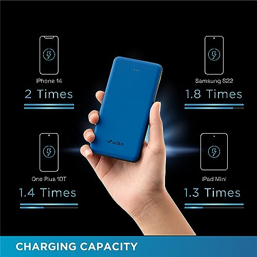 Image of URBN Power Bank 10,000mAh - Ultra Slim, 22.5W Two Way Fast Charging, Triple Output, Dual Type C PD, 12 Layers Circuit Protection, BIS Certified, 6 Months Warranty Free Type C Cable - Bright Blue