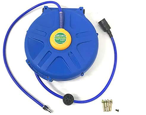 エアーホースリール 青 15m ドラム式 自動巻取式 吊り下げ 天吊り ホースリール