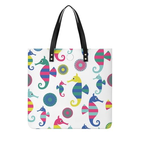 Tote bag imprimé hippocampe sac bandoulière femmes 39cm