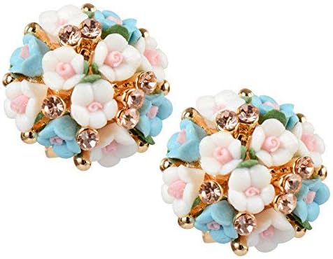 YouBella White and Blue Gold Plated Flower Shape Earrings for Women