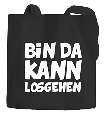 MoonWorks Stofftasche Stoffbeutel Bin da kann losgehen Spruch Fun Jutebeutel Jutetasche schwarz 2 lange Henkel
