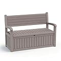 EasyUp 80 Gallon Wood Grain Style Outdoor Storage Bench, Waterproof and Lockable Deck Box Outdoor Storage Furniture for Patio,Garden,and Porch – Perfect for Storing Garden Tools and Cushions(Gray)