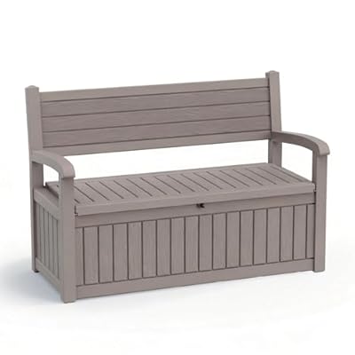 EasyUp 80 Gallon Wood Grain Style Outdoor Storage Bench, Waterproof and Lockable Deck Box Outdoor Storage Furniture for Patio,Garden,and Porch – Perfect for Storing Garden Tools and Cushions(Gray)