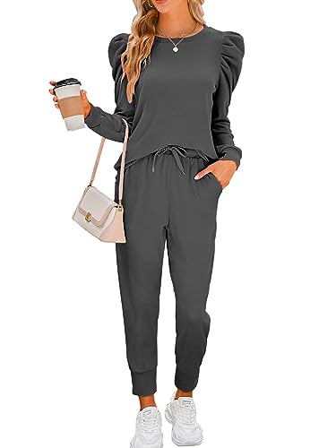 Onedreamer Sweatsuits for Women 2 Piece Outfits Puff Long Sleeve Crewneck Pullover Sweatshirt Jogger Lounge Sets