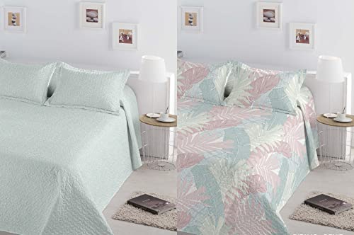 Dhestia Home - Colcha Bouti de Verano Reversible Hojas Deniz - Color Multicolor, Talla Cama 150/160