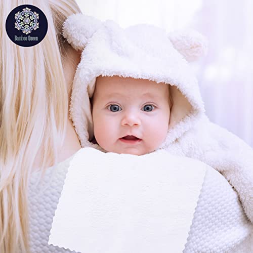 BAMBOO QUEEN 8 Pack Super Soft Baby Burp Cloths, Ultra Absorbent Large Newborn Burping Cloth, Milk Spit Up Rags, Unisex White, 16 × 12 Inch