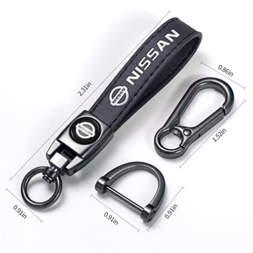 Genuine Leather Car Keychain For Nissan, Nissan Key Chain Compatible With Car Key Fob Keychains Replacement For Nissan，Key Chain Keyring For Men Women,Car Accessories Family Present（Black） #TOP2